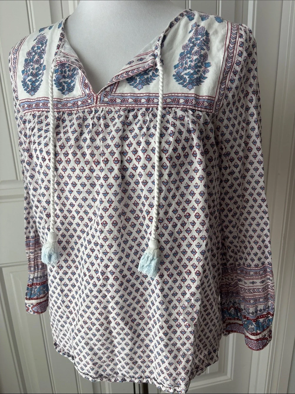 J. Crew Cream Blouse with Blue and Red Floral Print